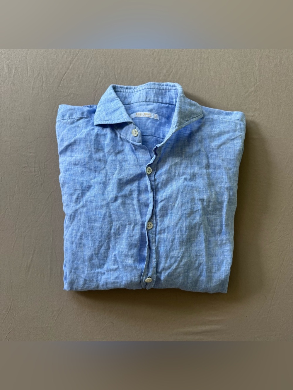 Light Blue Linen Button-Down Shirt - Men